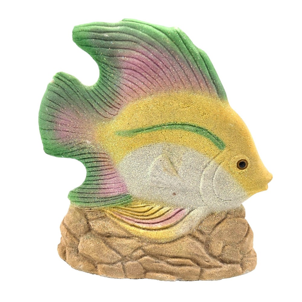 Vintage  AMERICAN SAND ART CORP. 1993 GREEN PINK and YELLOW FISH FIGURINE Retro